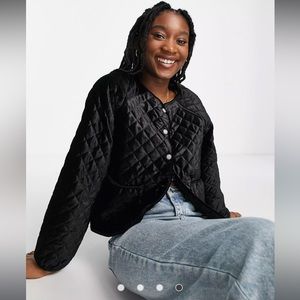 NEW: ASOS x Pieces Velvet Diamante Detail Quilted Jacket in Black